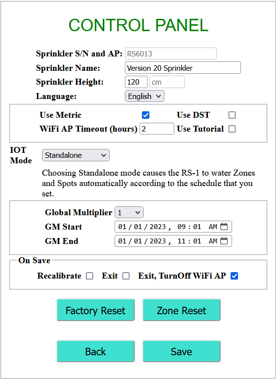 wifi sprinkler first use control pannel
