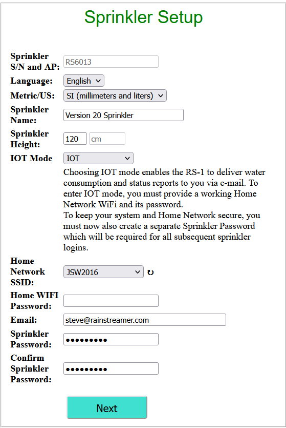 sprinkler WiFi setup page